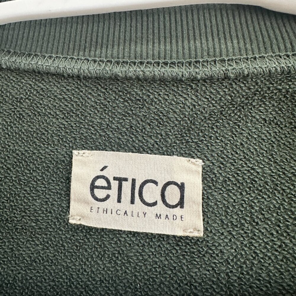ética Ethically Made Army Green Rolled Short Sleeve Crew Neck Sweatshirt Top - Picture 3 of 5